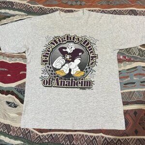 Vintage Anaheim Mighty Ducks Graphic T-shirt Hockey 90s Gray Tee
